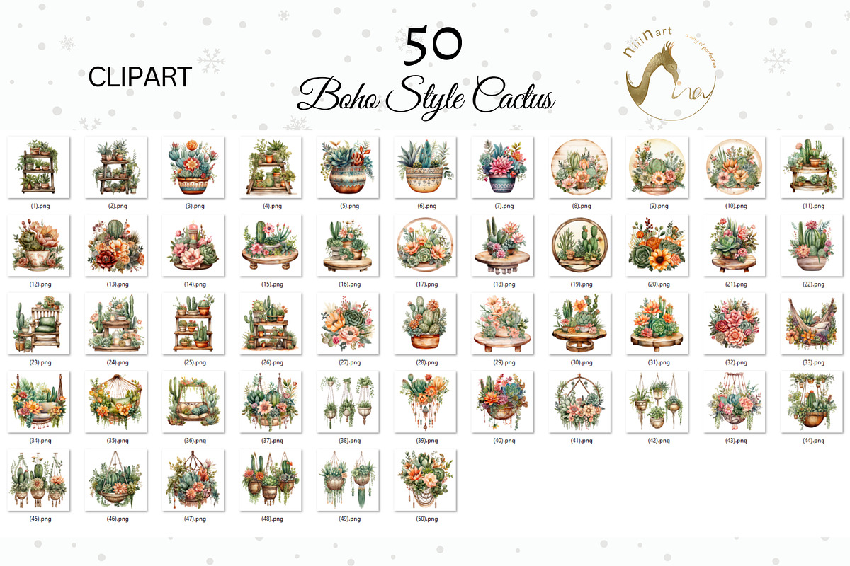 Boho Cactus and Succulents Clipart, a Decorative Illustration by NiiiNArt (Photo 2 of 8)