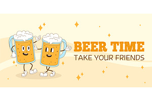 Groovy beer character. Beer glasses, a Food Illustration by Valerie Bodnar
