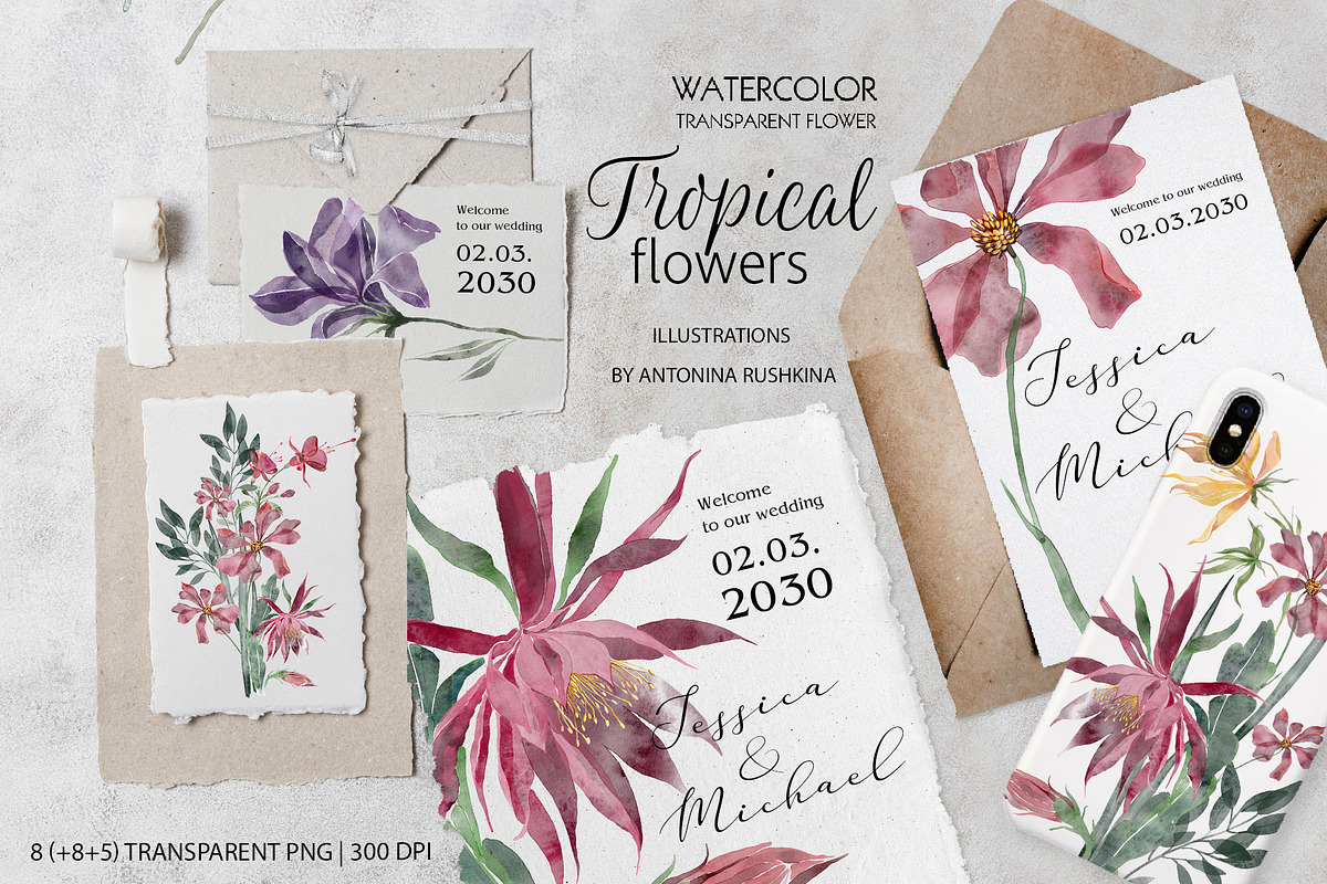 Set of transparent watercolor flower, a Decorative Illustration by RushkinaAntonina (Photo 2 of 5)