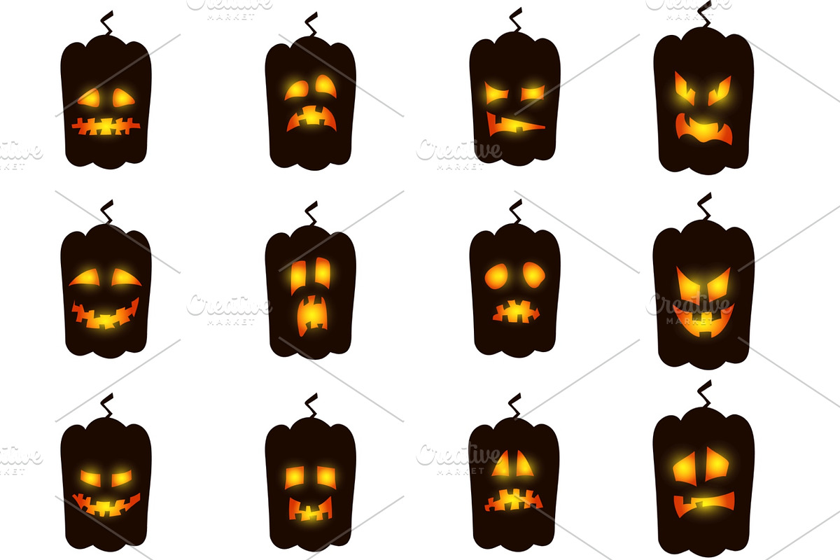 Halloween Pumpkin faces set, an Illustration by CreativeJourney (Photo 3 of 4)