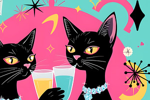 Retro 60s Party Cats, an Animal Illustration by Sharon Schwalbe