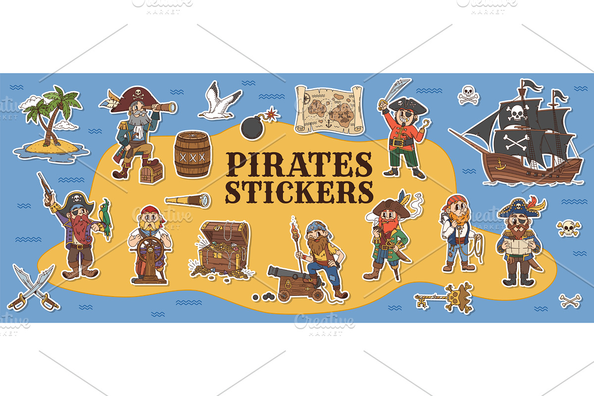 Stickers pack of groovy pirates, a Person Illustration by Buch&Bee