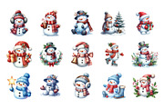 Christmas Snowman Clipart Bundle, an Illustration by SinaCreation (Thumbnail 2 of 7)