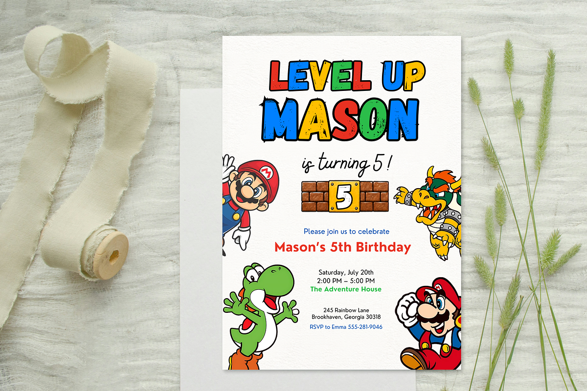 Super Mario Birthday Invitation, an Invitation Template by heynomi (Photo 1 of 20)
