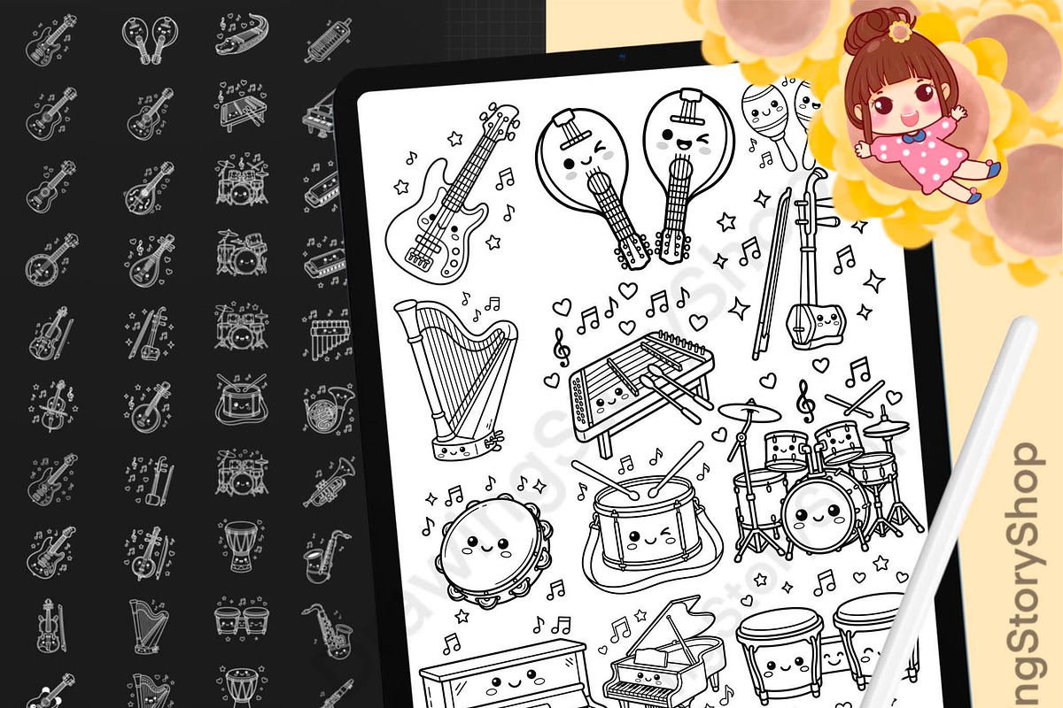 120 Music Instrument Procreate Stamp, a Brush Add-On by DrawingStoryShop (Photo 1 of 6)