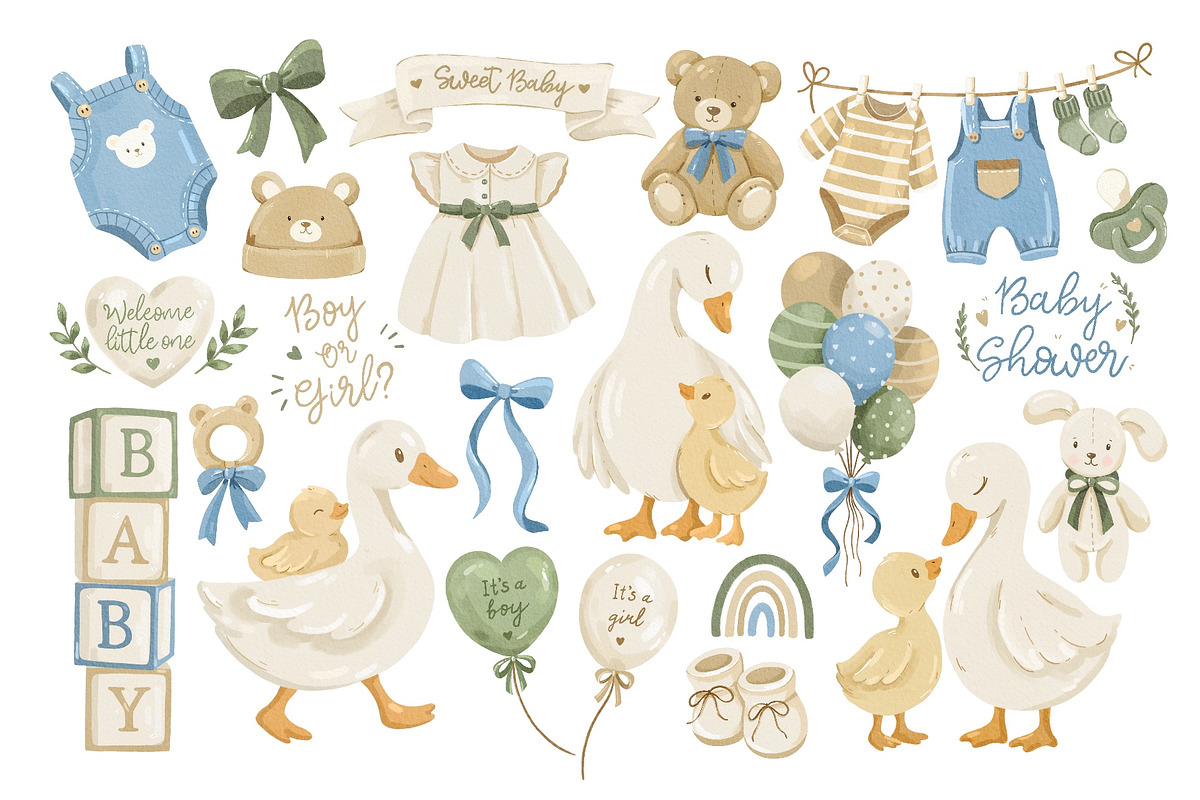 Watercolor Goose Baby Shower Clipart, an Animal Illustration by ArtGiftsStudio (Photo 3 of 5)