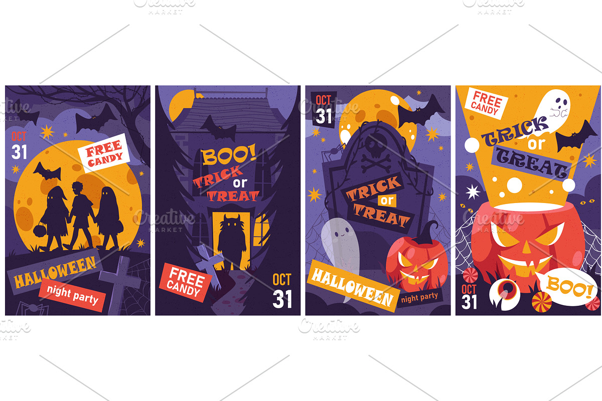 Set of Halloween night party banner, an Illustration by Elegant Solution