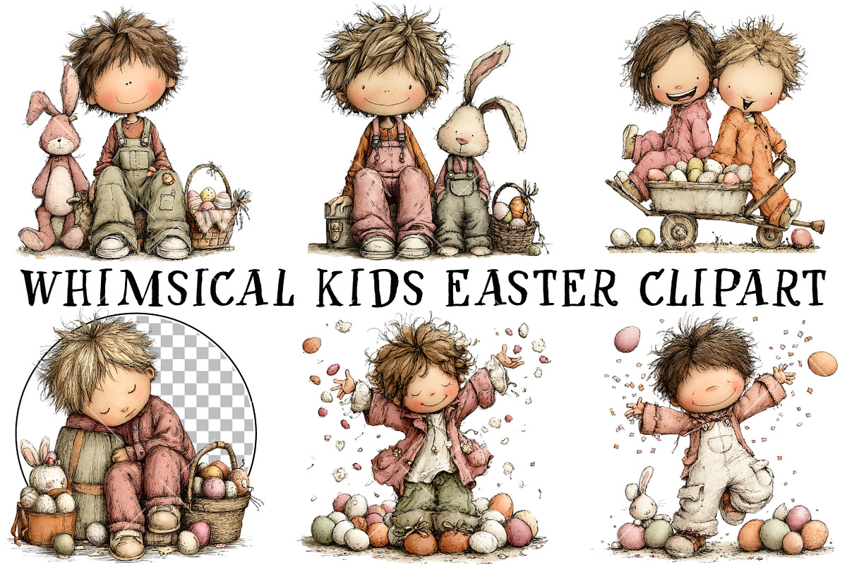 Whimsical Kids Easter Clipart, an Illustration by OK Design (Photo 2 of 6)