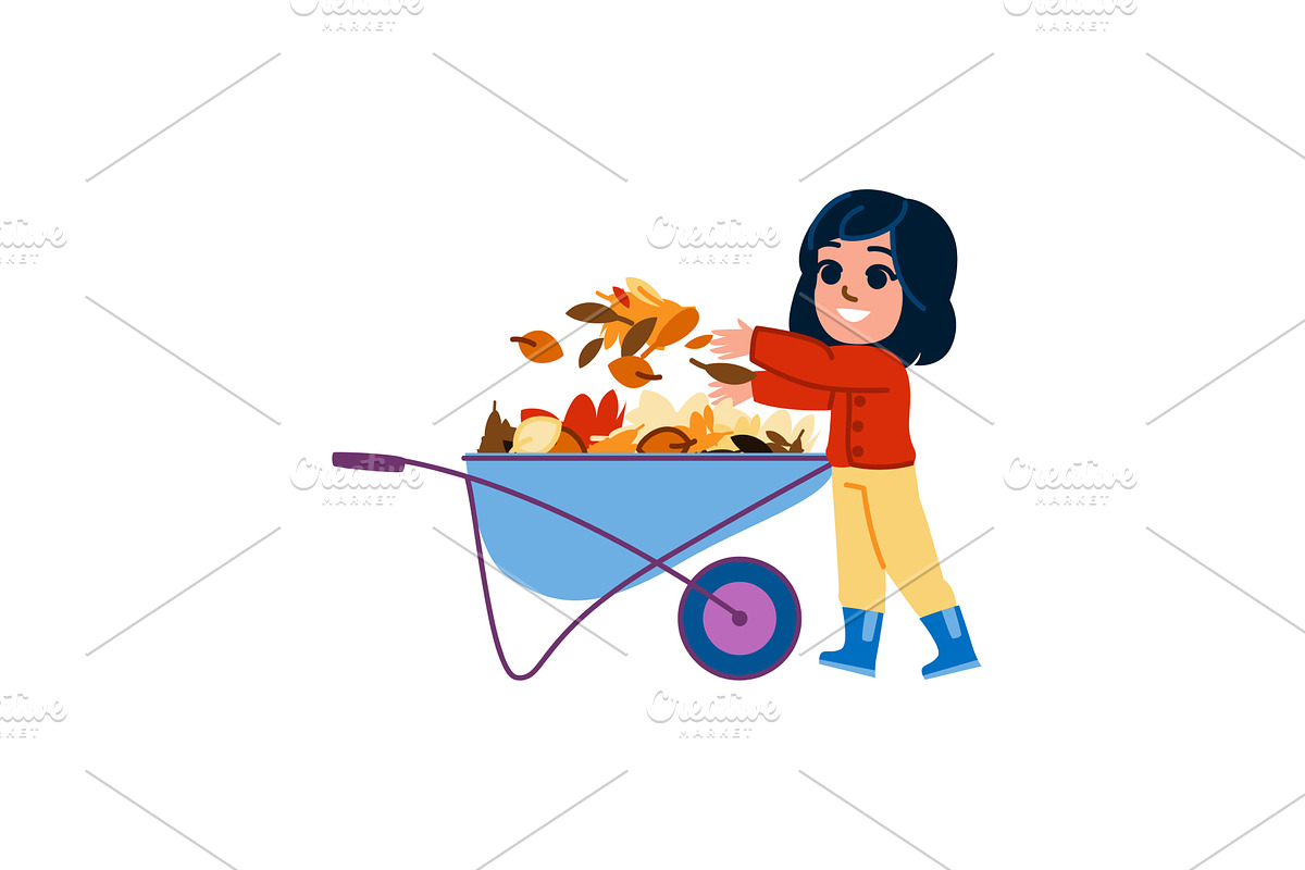 Young girl throwing autumn leaves in, an Illustration by pikepicture