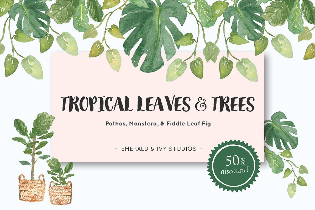 Tropical Leaves & Trees Clipart, a Decorative Illustration by Emerald & Ivy Studios (Photo 1 of 4)