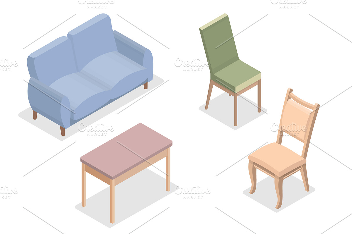 Isometric furniture set with chairs, an Object Illustration by Yayasya (Photo 3 of 3)