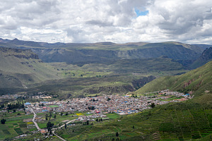 Chivay town in the Colca Canyon, Peru under dramatic clouds, an Architecture Photo by GoodGoods