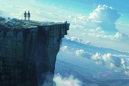 At the edge of a breathtaking cliff,, a Photo by Tanuart
