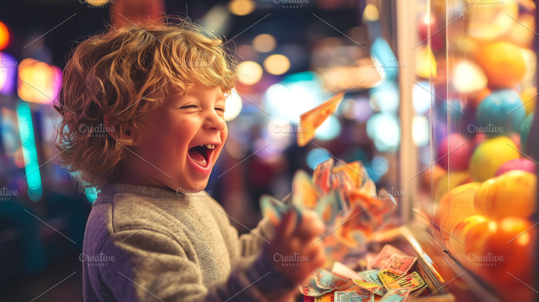 Joyful Child Winning Tickets, a Person Photo by Ocean Digital Art