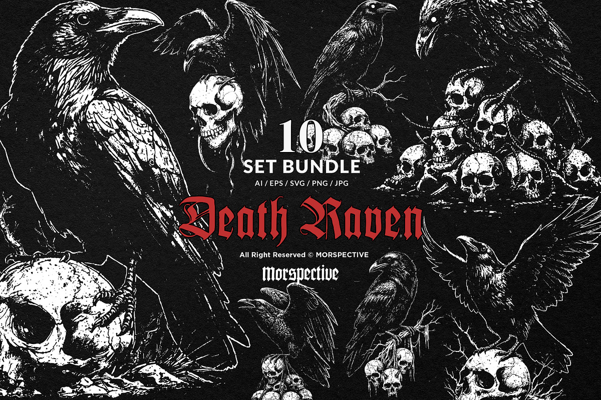 10 Bundle Dark Art Death Raven Crows, an Illustration by Morspective (Photo 1 of 7)