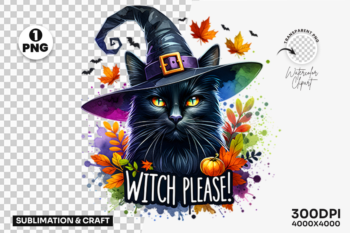 Halloween Witch Please Black Cat PNG, a Seasonal Illustration by Creative Arslan (Photo 1 of 3)