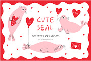 Cute Seal. Valentine's Day Clip Art, a Decorative Illustration by Barkova Nadya (Thumbnail 1 of 7)