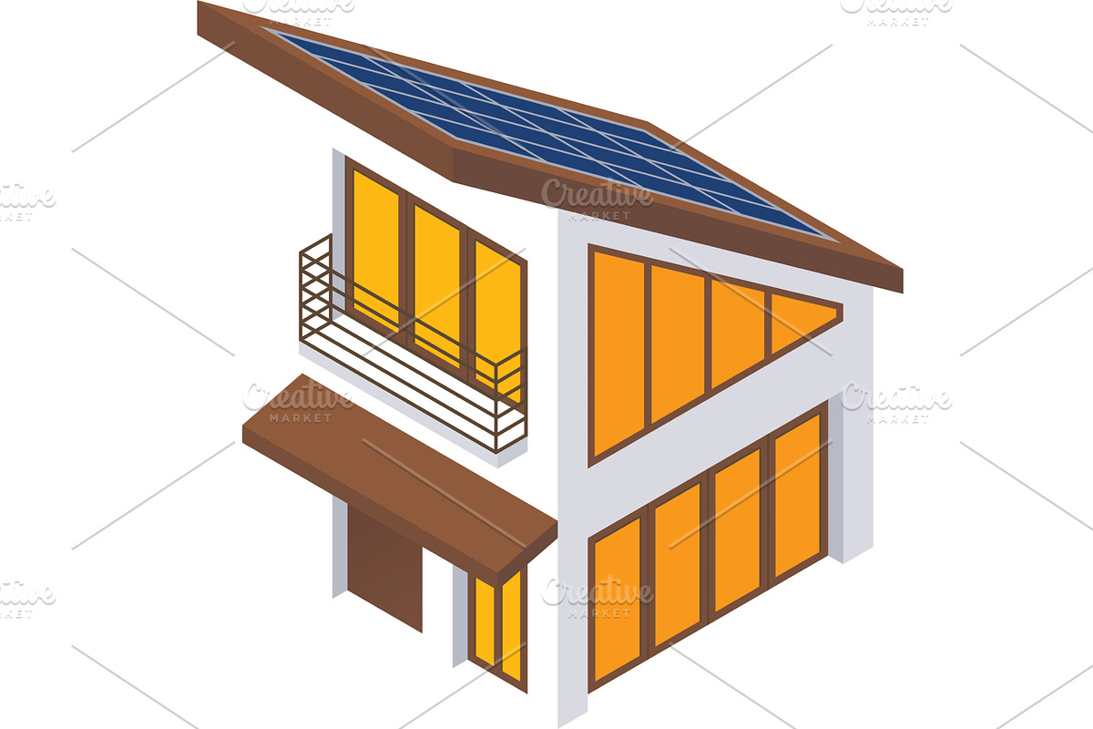 Home with solar panel vector icon, a Technology Illustration by SiberianArt