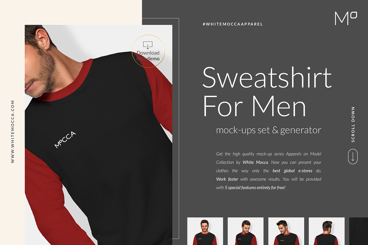 Men Sweatshirt Mockups Set FREE DEMO, a Books & Magazine Mockup by Apparel_Mockups (Photo 5 of 24)