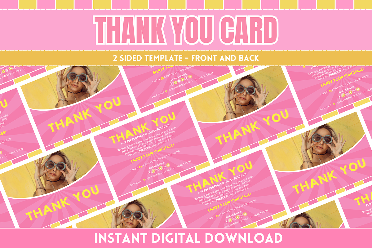 Pink Thank You Card, a Card Template by SunshineStudioBoutique (Photo 1 of 10)