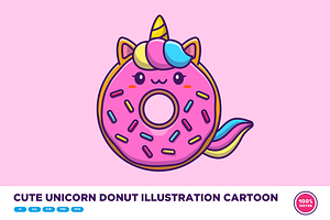 Cute Unicorn Donut Illustration