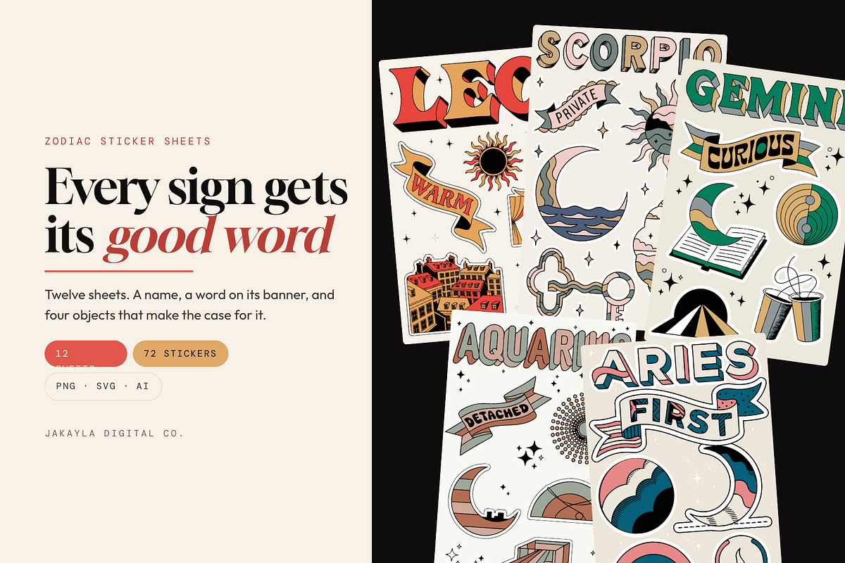 Good Word Zodiac Sticker Sheets, an Object Graphic by Jakayla Digital Co (Photo 1 of 12)