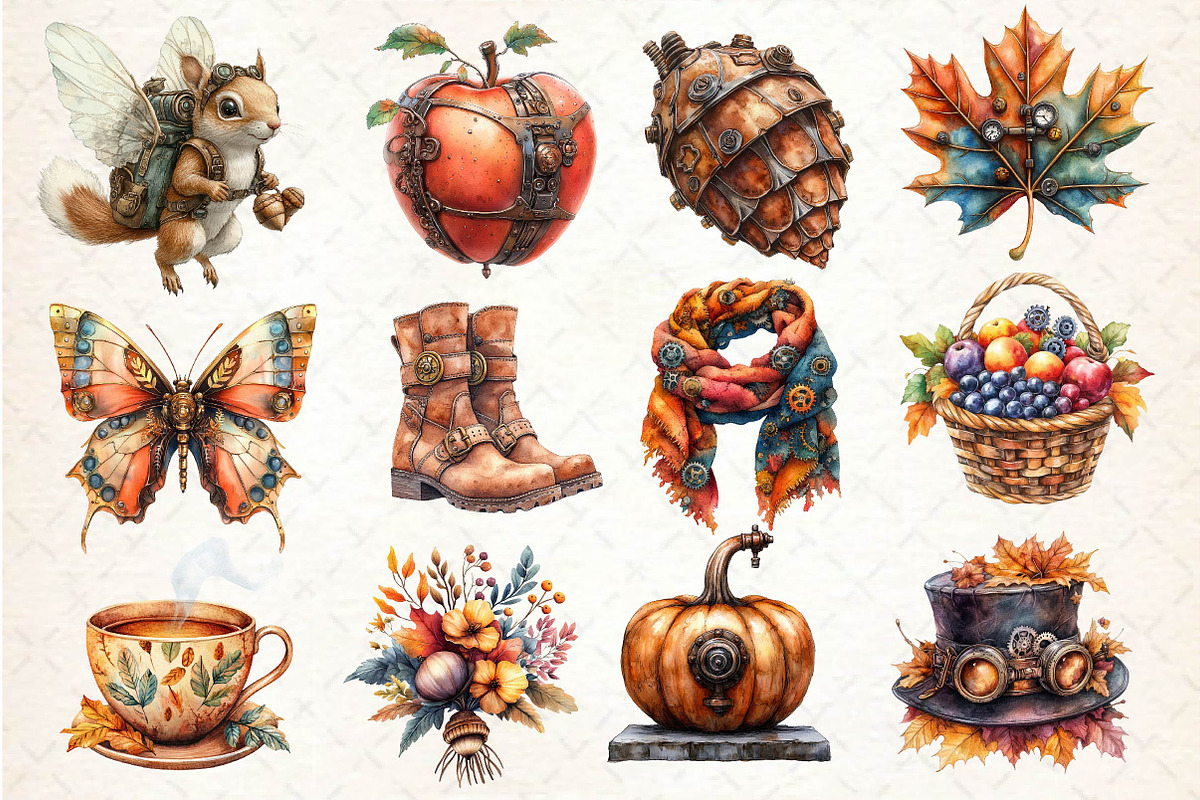 Steampunk Autumn Clipart, an Illustration by Dream Creation (Photo 2 of 4)