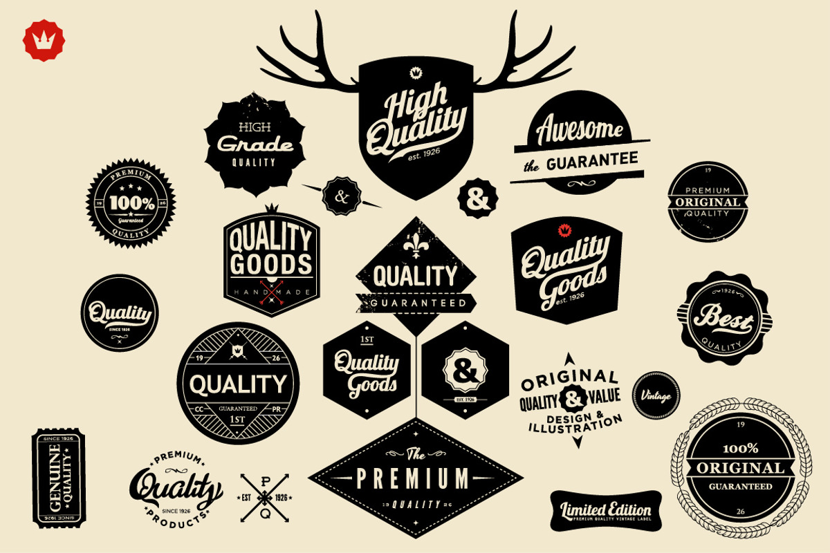 Huge set of Retro Badges, Labels, an Illustration by Noka Studio (Photo 1 of 3)