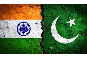 Cracked flags of India and Pakistan, a Background Photo by Igor Tichonow
