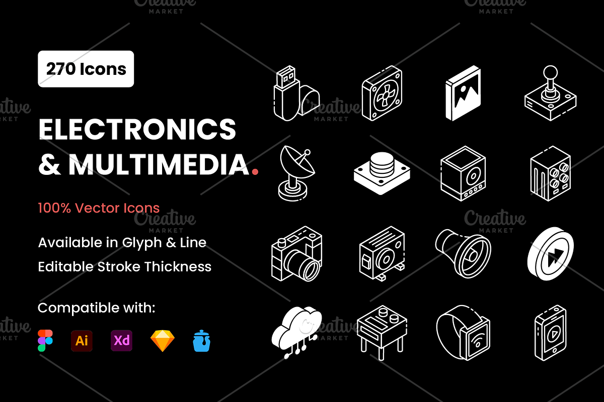 Multimedia and Appliances Icons, an Icon by Brickclay (Photo 1 of 15)