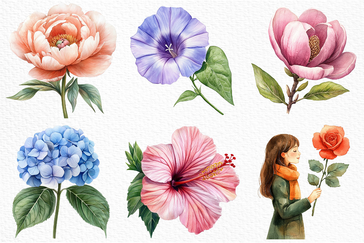 Whimsical Flowers Clipart Bundle, an Illustration by Craft Nest (Photo 4 of 6)