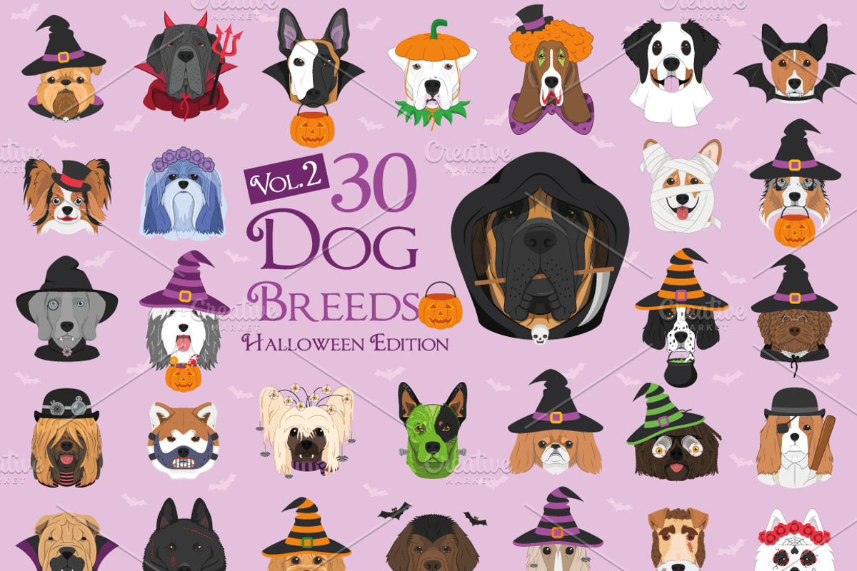 Halloween 30x Dog Breeds Set 2, an Animal Illustration by asantosg (Photo 1 of 9)