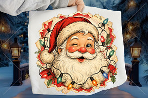 Retro Winking Santa Claus Christmas, a Seasonal Illustration by Canvas Craft