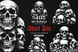 10 Bundle Dark Art Skull Head Pile, an Illustration by Morspective