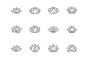 Outline Line Lotus Icons, Flowers