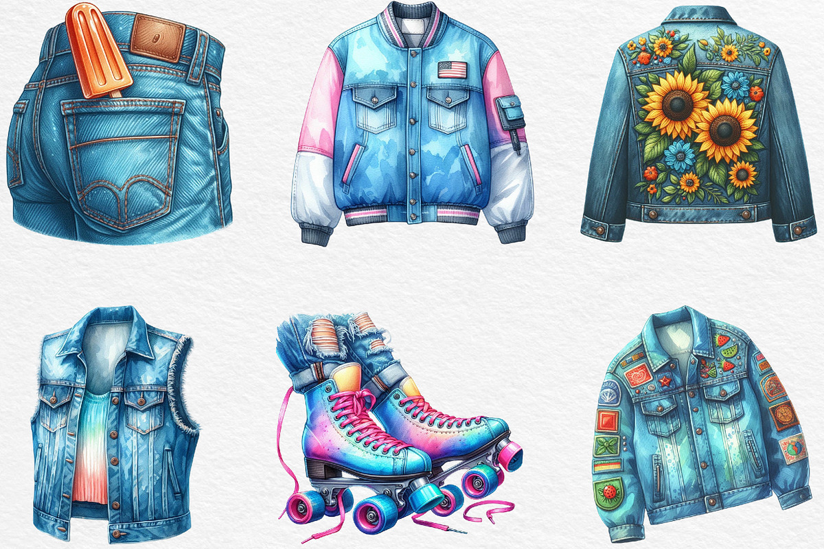 1990 Denim Summer Clipart, an Illustration by Black Bird Studio (Photo 3 of 6)