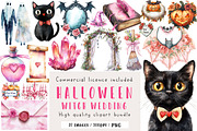 Pink Halloween Witch Wedding Clipart, an Illustration by CreationArt (Thumbnail 1 of 5)