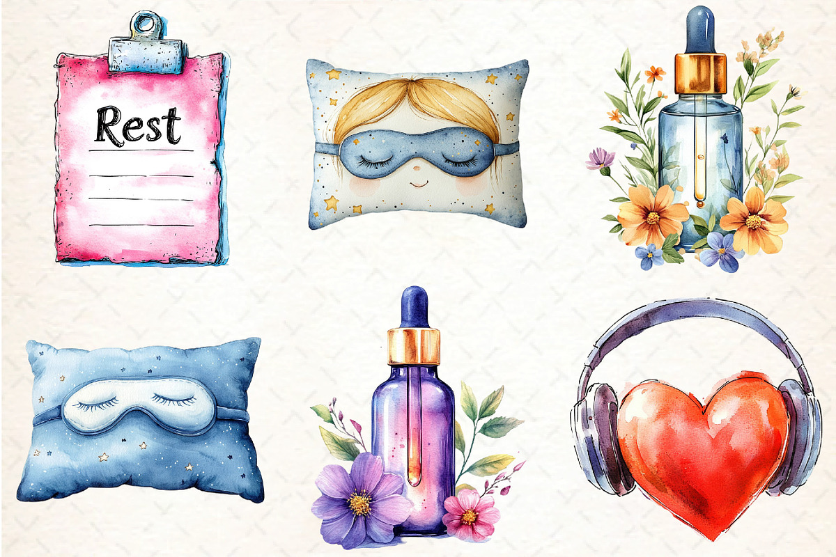 Watercolor Self Care Clipart Bundle, an Illustration by DreamCafeArt (Photo 2 of 5)