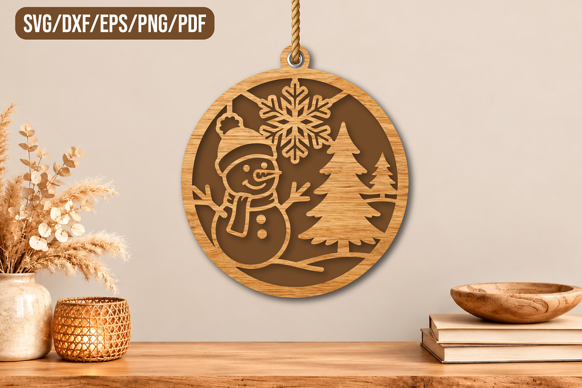 Snowman Christmas Laser Cut, a Seasonal Illustration by CraftArtStudio (Photo 1 of 3)