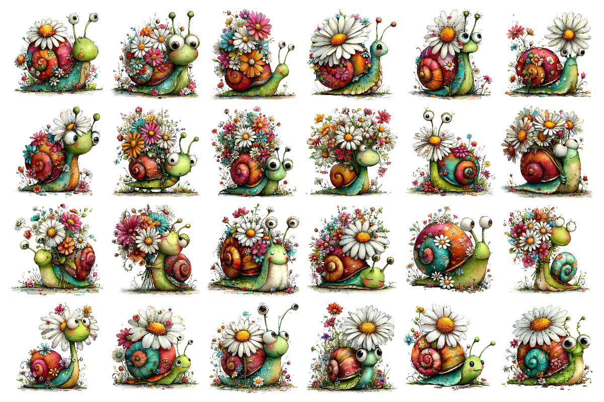 Whimsical Daisy Snail Clipart, a Seasonal Illustration by Daily.Designs (Photo 2 of 4)