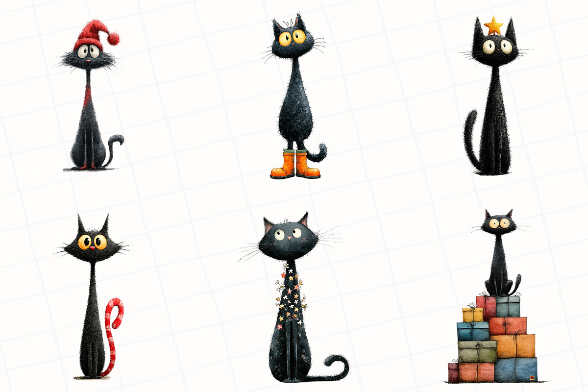 Quirky Christmas Black Cat Clipart, an Illustration by OK Design (Photo 3 of 5)