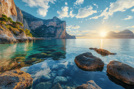 Stunning sunset over tranquil waters, a Photo by Tanuart