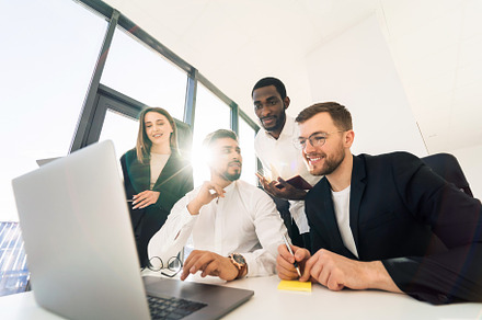 Group of young business people, a Photo by borodai94