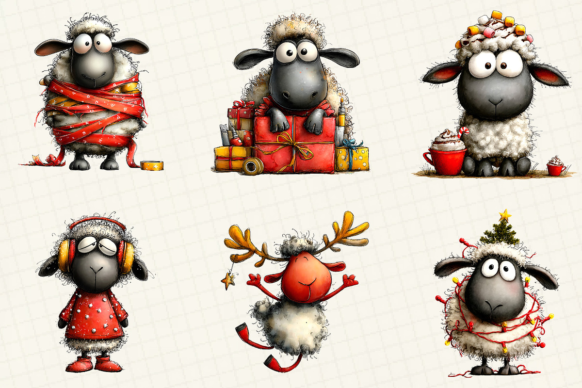 Funny Christmas Sheep Clipart, an Illustration by DreamCafeArt (Photo 6 of 8)