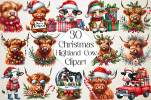 Christmas Highland Cow Clipart Bundl, an Illustration by DreamPrint404