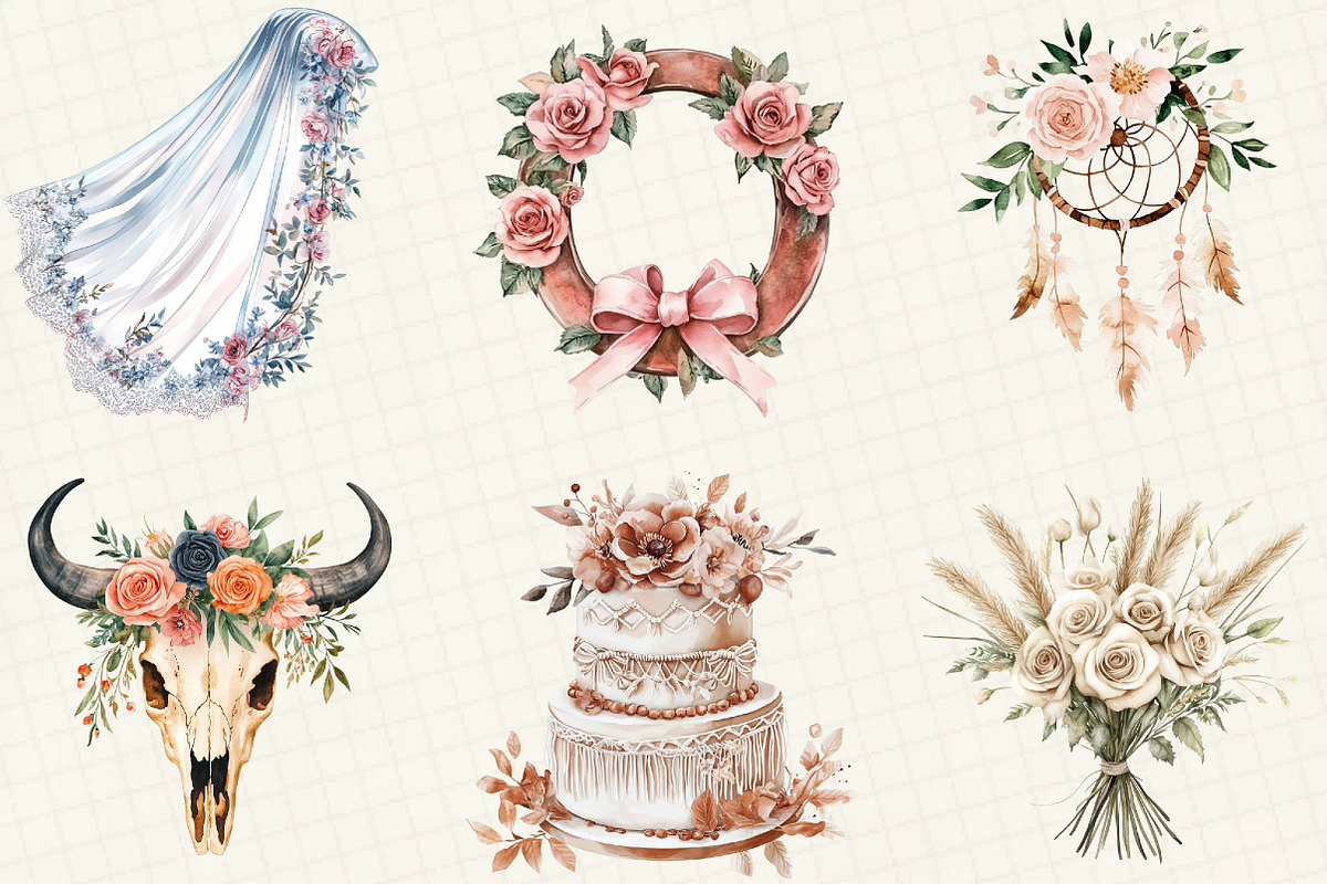 Western Boho Wedding Clipart, an Illustration by OK Design (Photo 3 of 5)