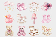 Watercolor Baby Girl Clipart, a Seasonal Illustration by Design Market (Thumbnail 2 of 5)