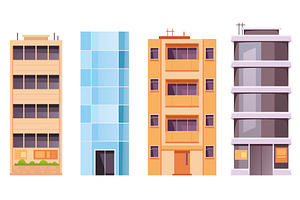 Modern Style City Town Buildings Set