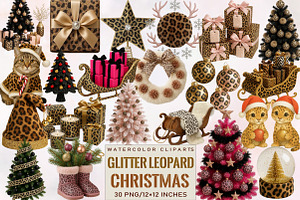 Glitter Leopard Christmas Clipart Bu, an Illustration by SVGArt
