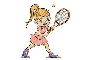 happy cute kid girl play tennis, an Illustration by piter.goskov